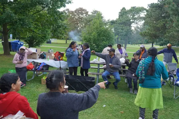 People gathered in a park